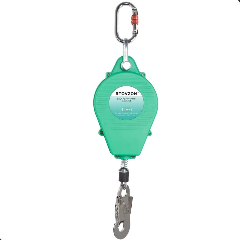 RTOVZON 23FT Self Retracting Lifeline Fall Arrest Fall Protection Steel Wire Rope Heavy Duty Retractable Lanyard, Roofing Lifeline, SRL, Safety Lanyard - Image 1